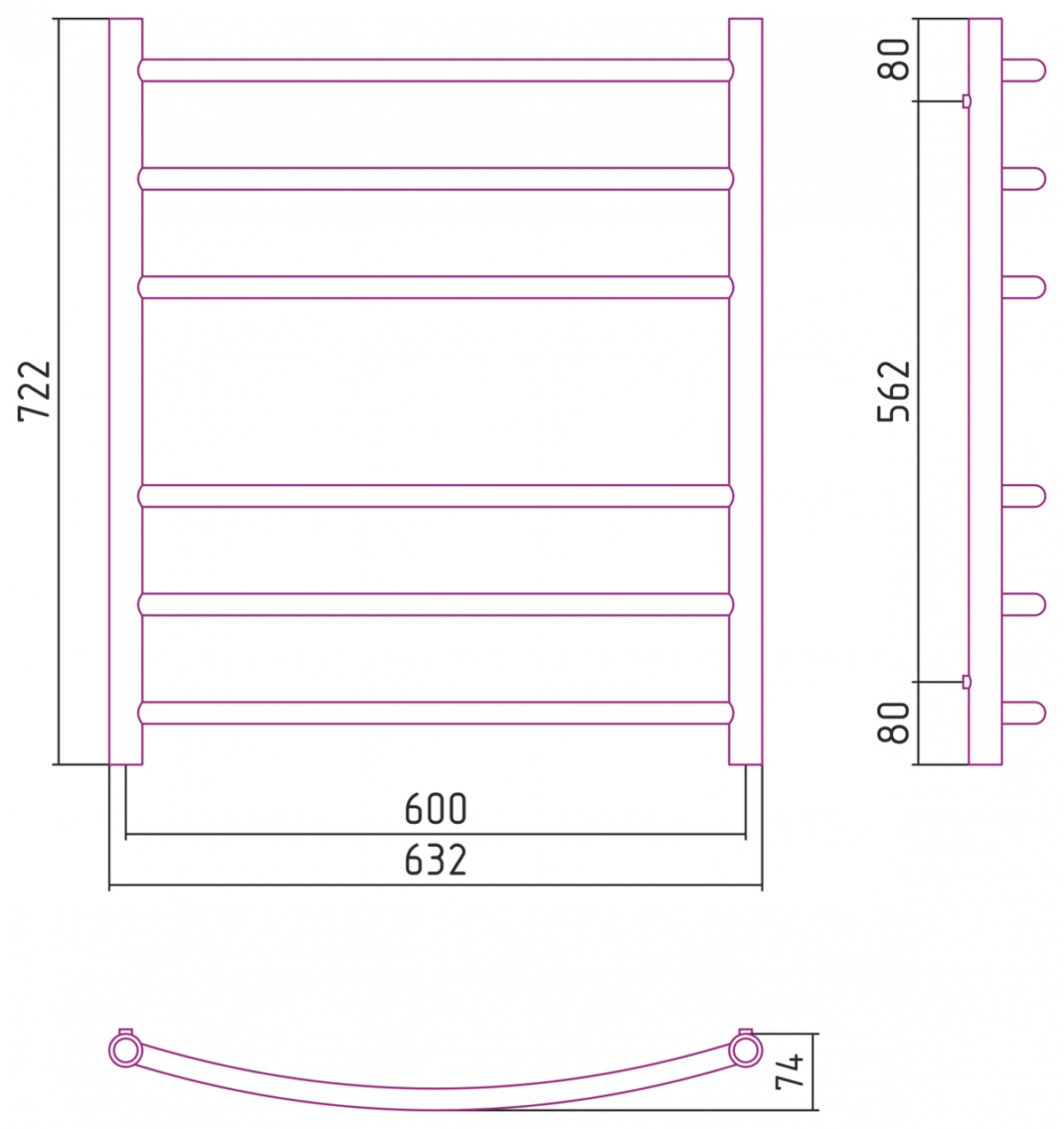 Полотенцесушитель комбинированный Сунержа Галант-ПРОФИ 800x600. 00-5100-8060